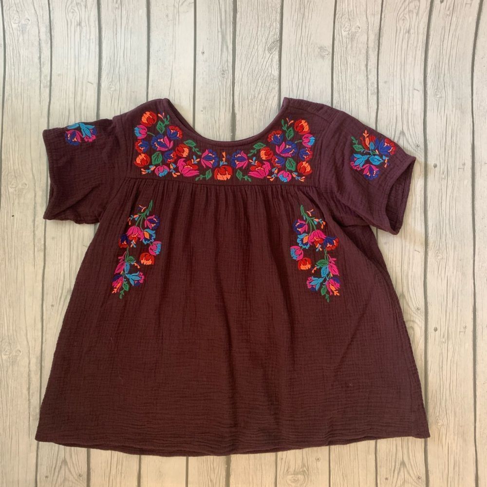 See and Be Seen deep purple floral embroidery tunic-small